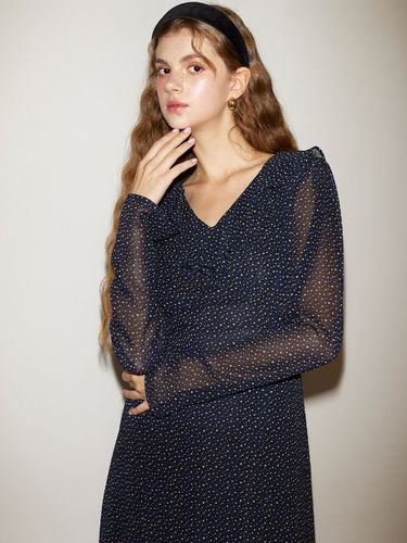 Chiffon Ruffle Collar Midi Dress_Navy - SALON DE YOHN - Modalova