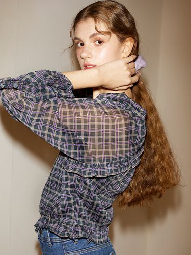 Glitter Check Ruffle Blouse - SALON DE YOHN - Modalova