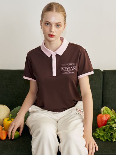 Vegan Printed Two Tone Polo Shirt _ Brown + Pink - INJIACTIVE - Modalova