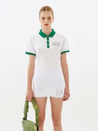 Vegan Printed Two Tone Polo Shirt _ White + Green - INJIACTIVE - Modalova