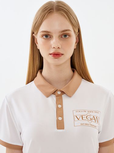 Vegan Printed Two Tone Polo Shirt _ White + Beige - INJIACTIVE - Modalova