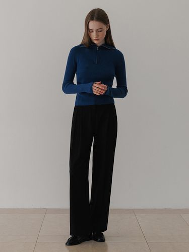 Pleated Wide Leg Wool Blend Trousers _ 2 Colors - URAGO - Modalova