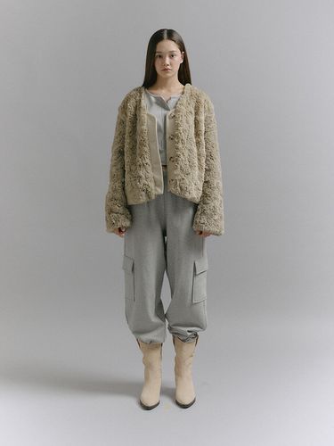 Leather Mixed Fur Jacket _Mint Beige - SOFT SEOUL - Modalova