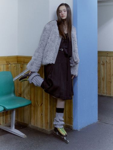 Leather Mixed Fur Jacket _Grey - SOFT SEOUL - Modalova