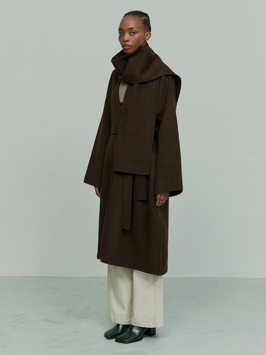 Cashmere Wool Blend Scarf Detailed Coat_Chocolate - RE RHEE - Modalova