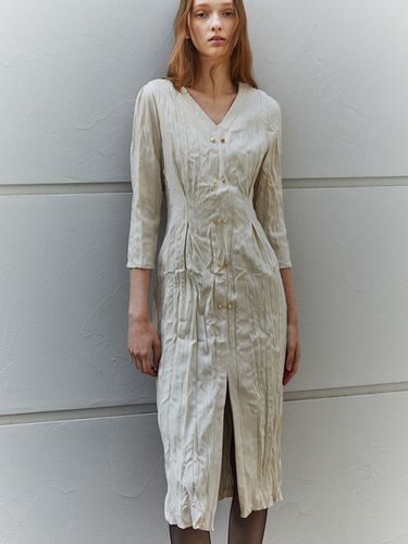 V-Neck Georgette Midi Dress _ Cream - LETQSTUDIO - Modalova