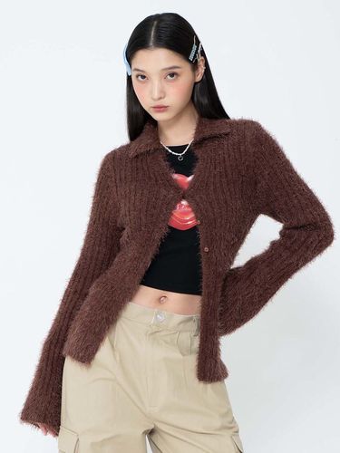 Johnny Collar Ribbed Knit Cardigan _ Brown - LOTS YOU - Modalova