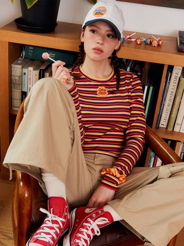 Striped Cotton T-Shirt _ Red Multi - LOTS YOU - Modalova