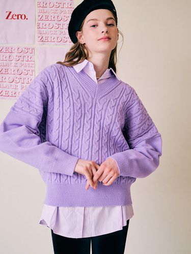 Mini Twist V-neck Knit Sweater _Purple - ZEROSTREET - Modalova