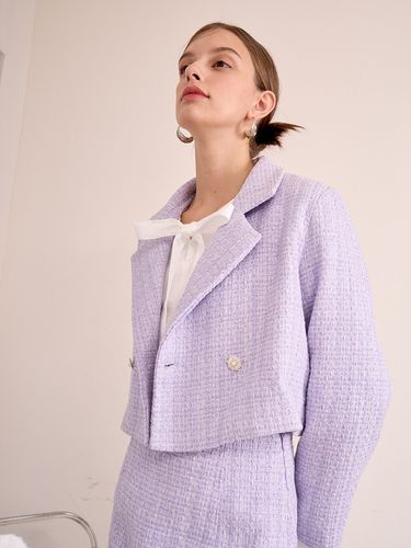 Tweed Cropped Jacket _Purple - bibyseob - Modalova