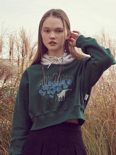 Blue Flower Crop Hoodie _ Green - AMBLER - Modalova