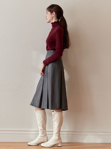 Tuck Pleated Wool Midi Skirt _Grey - bibyseob - Modalova