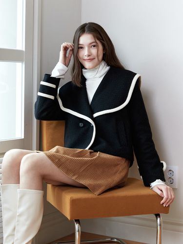 Wool Sailor Crop Coat _ Black - bibyseob - Modalova