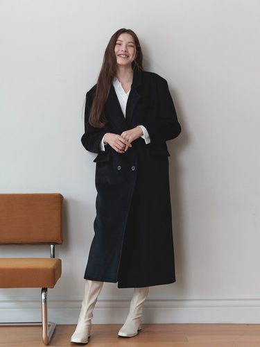 Semi Wide Long Wool Coat _ Black - bibyseob - Modalova