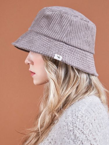 Wide Corduroy Label Bucket Hat Grey - VARZAR - Modalova