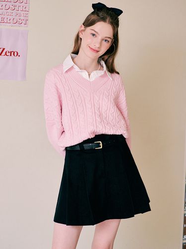 Mini Twist V-neck Knit_Pink - ZEROSTREET - Modalova