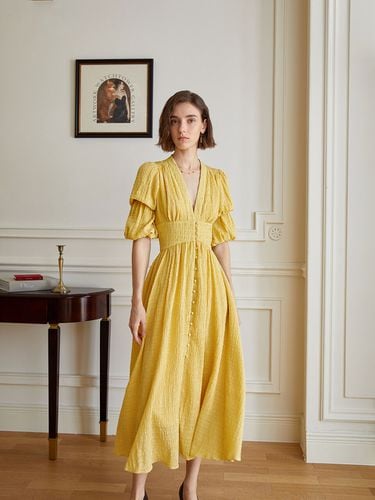 YY_Lantern Sleeve V-neck Dress_YELLOW - yyiam - Modalova