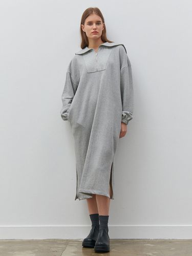 Sailor Collar Half-Zip Dress _ Gray - camino - Modalova