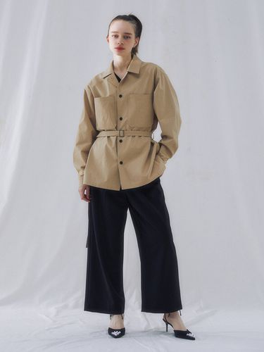 Rib Vault Open Collar Shirts Jacket_Sand - FINSDRUCK - Modalova