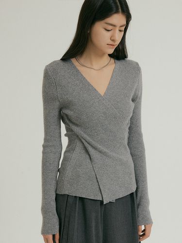 Cross V-neck Knit _ Melange Gray - ourcomos - Modalova