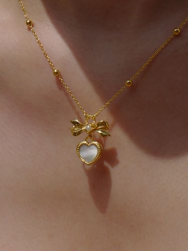 Ribbon Heart Necklace _ 3 Colors - FLOWOOM - Modalova