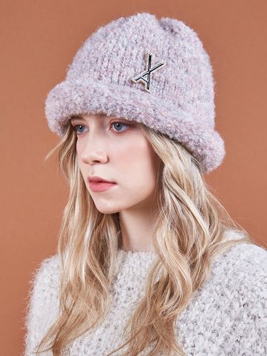 VA Brooch Melange Wool Rolling Beanie Pink Mix - VARZAR - Modalova