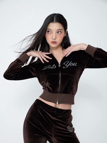 Britney Velvet Zip-Up Hoodie_Brown - LOTS YOU - Modalova