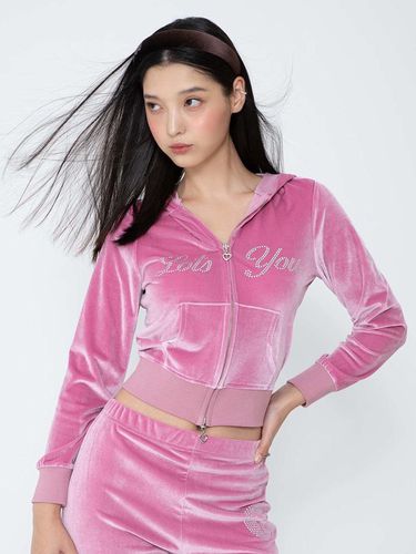 Britney Velvet Zip-Up Hoodie_Pink - LOTS YOU - Modalova