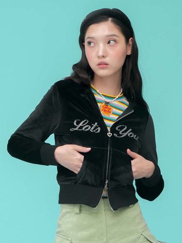 Britney Velvet Zip-Up Hoodie_Black - LOTS YOU - Modalova