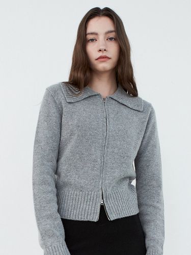 Merino Wool Collar 2way Zip-Up Knit_Gray - EIGHT DAYS A WEEK - Modalova