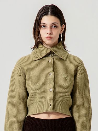 Merino Wool Turtleneck Crop Cardigan_Sage Green - runningHIGH - Modalova