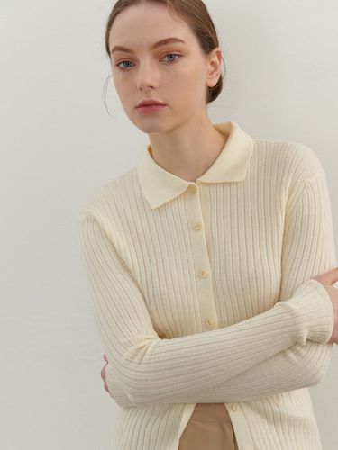 Collared Ribbed-Knit Cardigan _ IVR - camino - Modalova