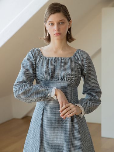 Shirring Gingham Band Dress - clet - Modalova