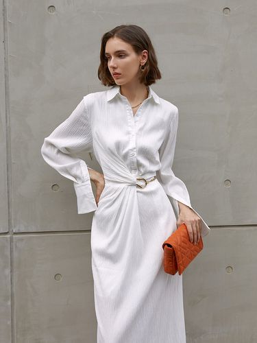 White Polo Collar Drape Long Dress - yyiam - Modalova