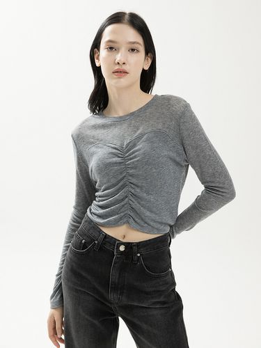 Shirring Wool Crop Shirt_Charcoal - clet - Modalova