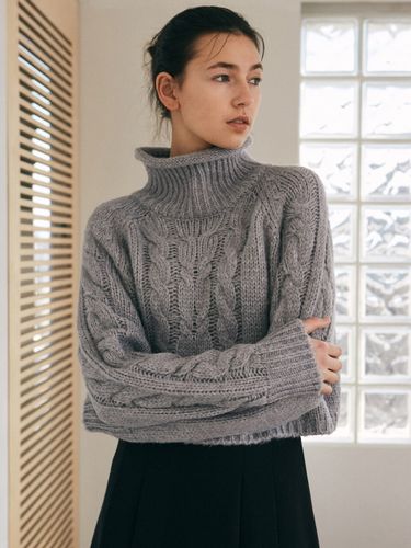 Mixed Cable Turtleneck Knit_Gray - YAN13 - Modalova