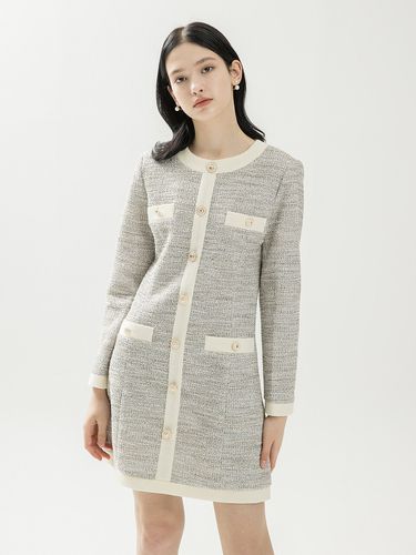 Tweed Zipper Mini Dress_Cream - clet - Modalova