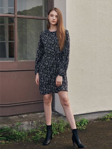 Shirring Flower Mini Dress_Black - ADAUL - Modalova