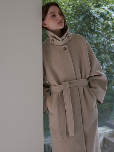 Raglan Wool Balmacaan Coat _ Beige - Laminez - Modalova