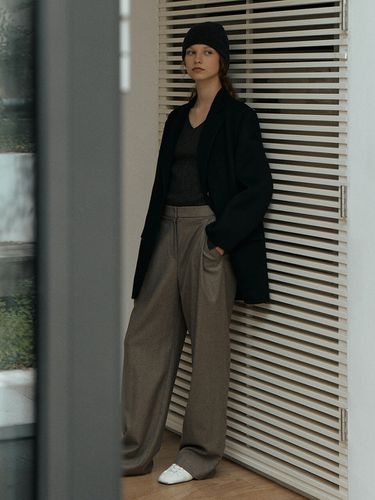 Wool Blend Semi Wide Pants - Carriere - Modalova