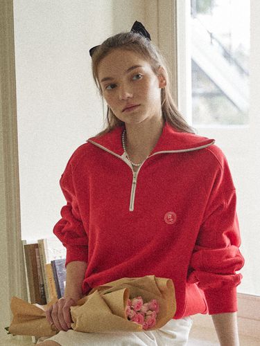 Rose Wappen Half Zip-up Sweatshirt_Red - NONLOCAL - Modalova