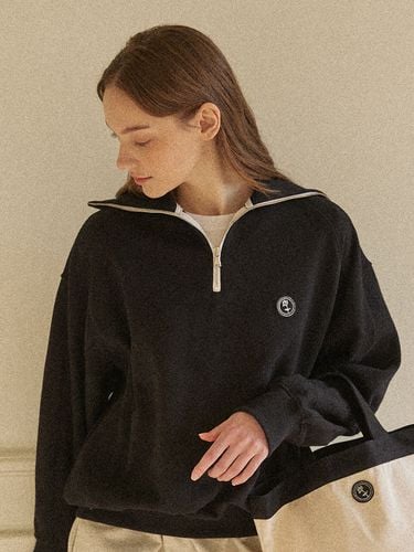 Rose Wappen Half Zip-up Sweatshirt_Black - NONLOCAL - Modalova