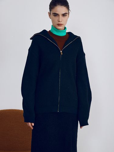 Wide Collar Wool Zip-Up Cardigan _ 2 Colors - NUVO.10 - Modalova