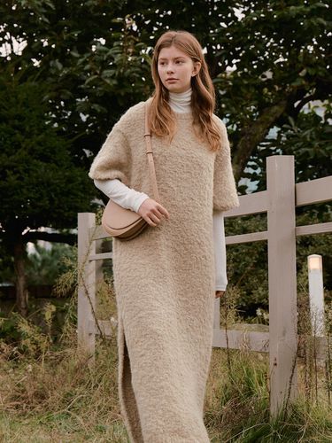 Fluffy Slit Long Dress_Beige - ADAUL - Modalova