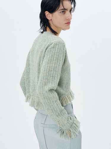 Ribbed Knit Fringed Sweater - Mint - ETCH - Modalova