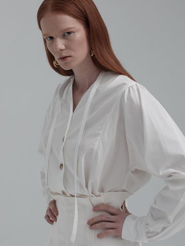 Button V Neck Shirring Blouse - ETCH - Modalova