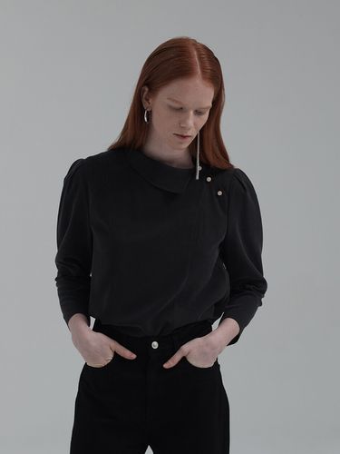 Asymmetric Collar Puff Sleeve Blouse - ETCH - Modalova