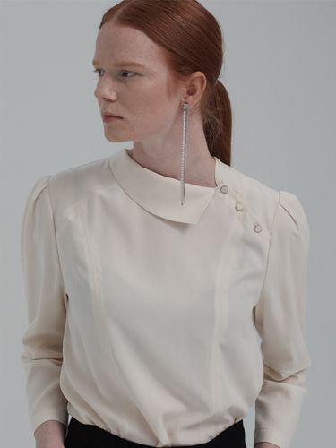 Asymmetric Collar Puff Sleeve Blouse - ETCH - Modalova