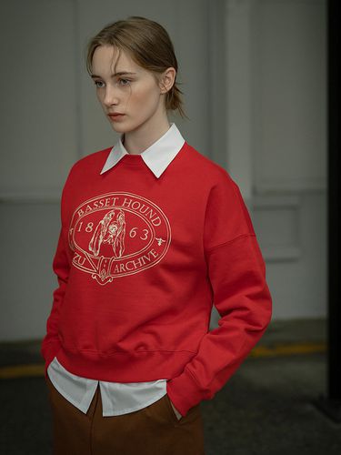 Basset Hound Sweat Shirt_Vivid Red - Siyazu - Modalova