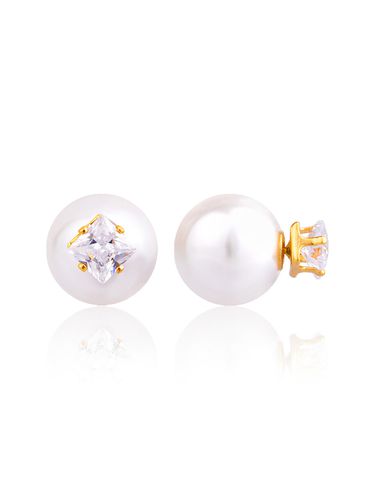 Cubic Pearl Layered Post Earring - Shertz - Modalova